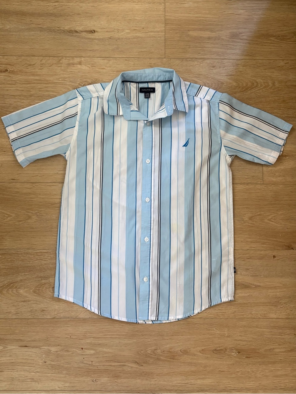 Nautica Striped Short Sleeve Button Up Shirt Size L